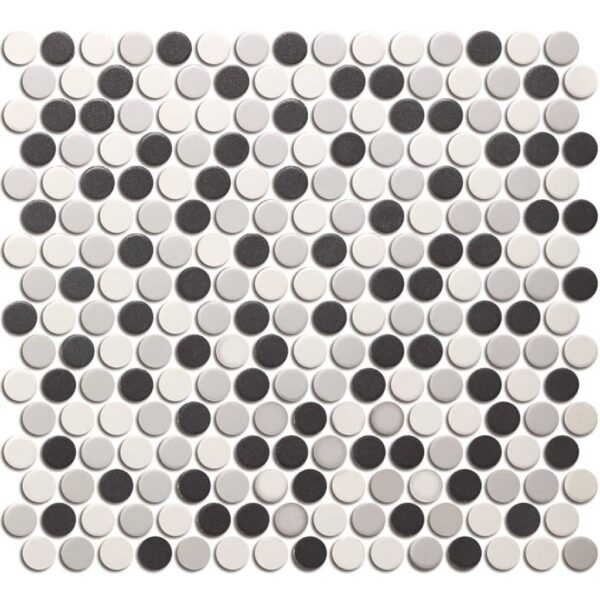 London Mozaiek Tegel Rond - Wit, grijs, zwart mix Porselein Ongeglazuurd, R11 315x294 mm