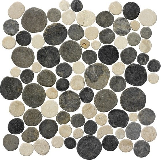 Coins Mozaiek Tegel Round - Antracite / Crème Marmer Ongeglazuurd 300x300mm