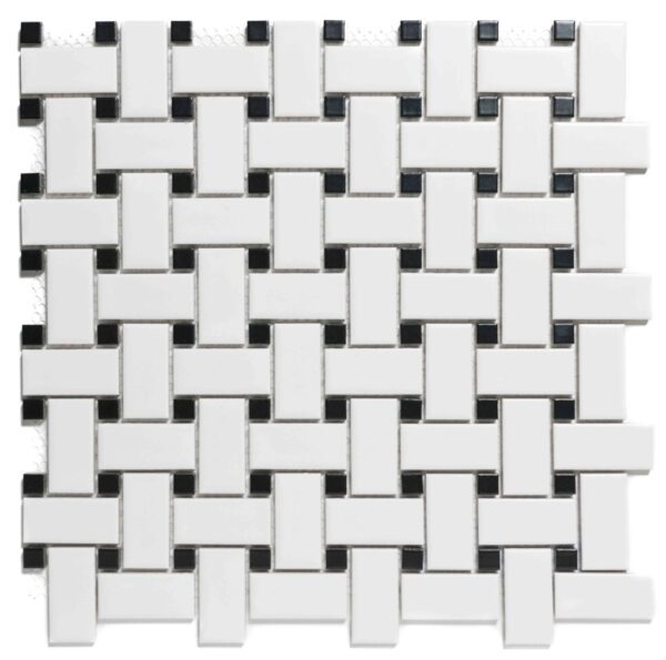 Paris Mozaiek Tegel Basketweave - Wit en Zwart Porselein Geglazuurd 300x300 mm