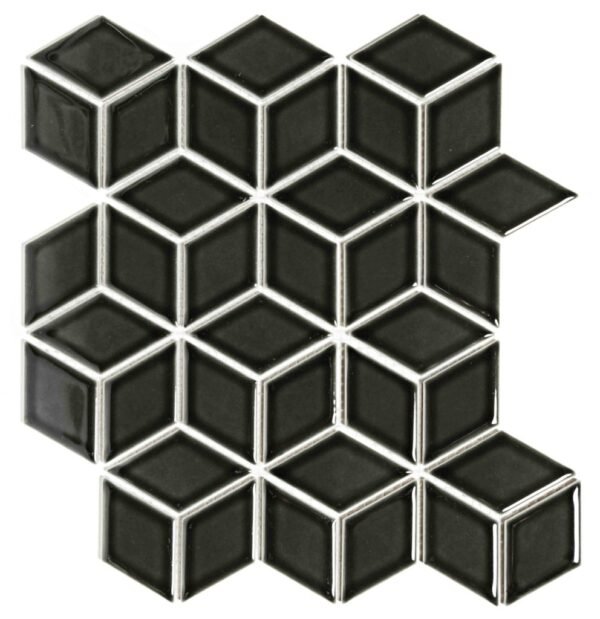 Paris Mozaiek Tegel Cubic - Zwart Porselein Geglazuurd 266x305 mm