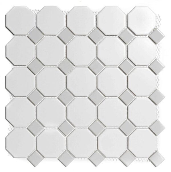 Paris Mozaiek Tegel Octagon - Wit en Grijs Porselein Geglazuurd 295x295 mm