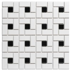 Paris Mozaiek Tegel Pinwheel - Wit en Zwart Porselein Geglazuurd 302x302 mm