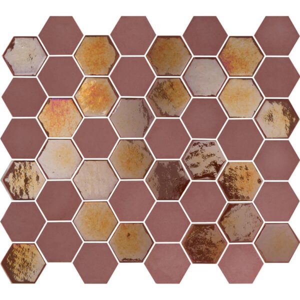 Valencia Mozaiek Tegel Hexagon- Bordeauxrood Glas Recycled 278x325 mm